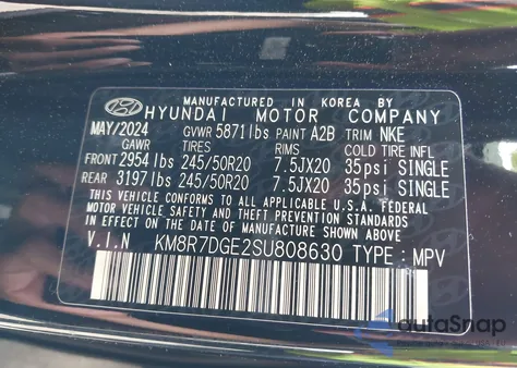 2025 Hyundai Palisade Calligraphy Night Edition z USA, uszkodzony, nr VIN KM8R7DGE2SU808630